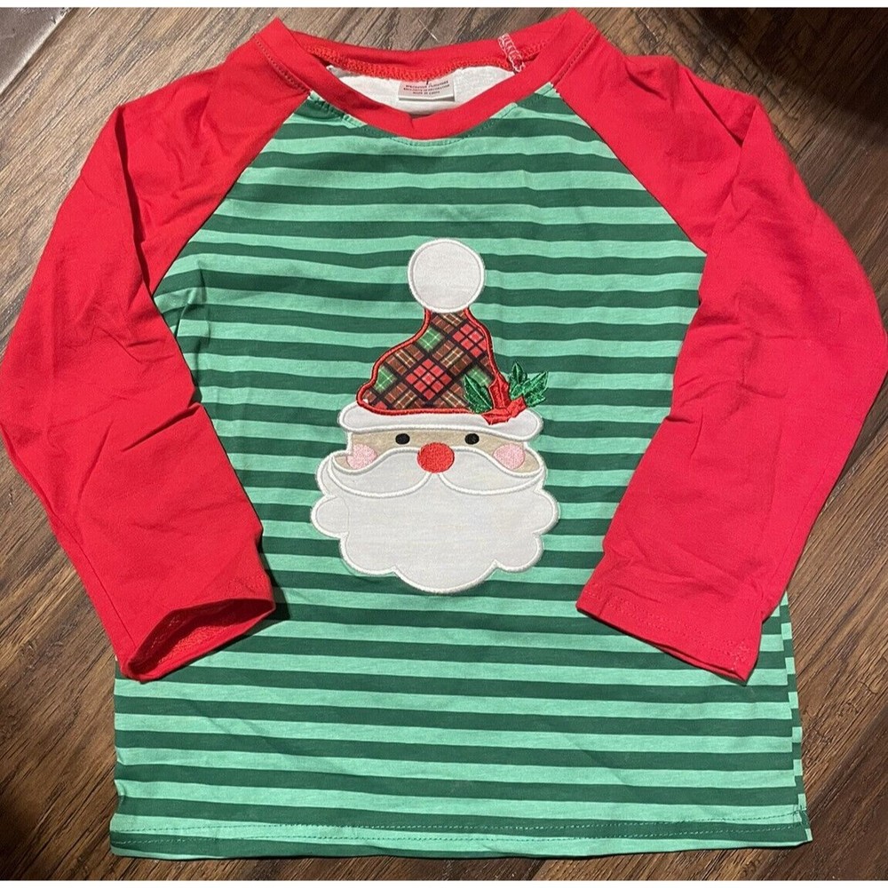 Kids Boys Boutique Santa Christmas Embroidered Long Sleeve Shirt Size 4/5 New - Picture 1 of 2